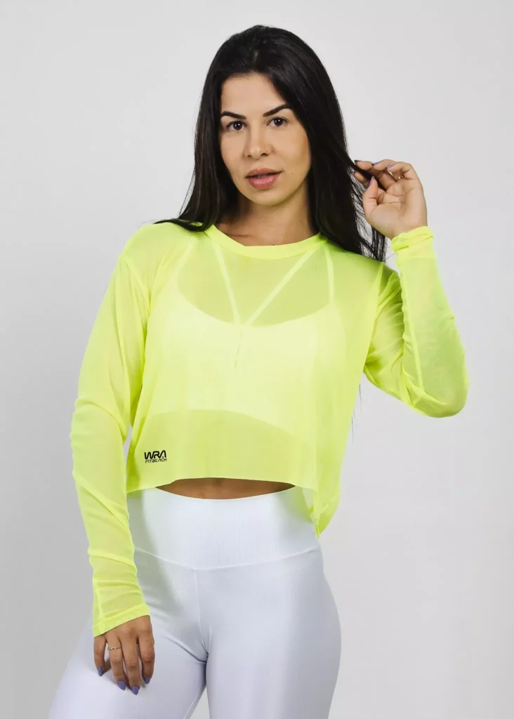 Blusa Manga Longa de Tule Wra Amarelo neon