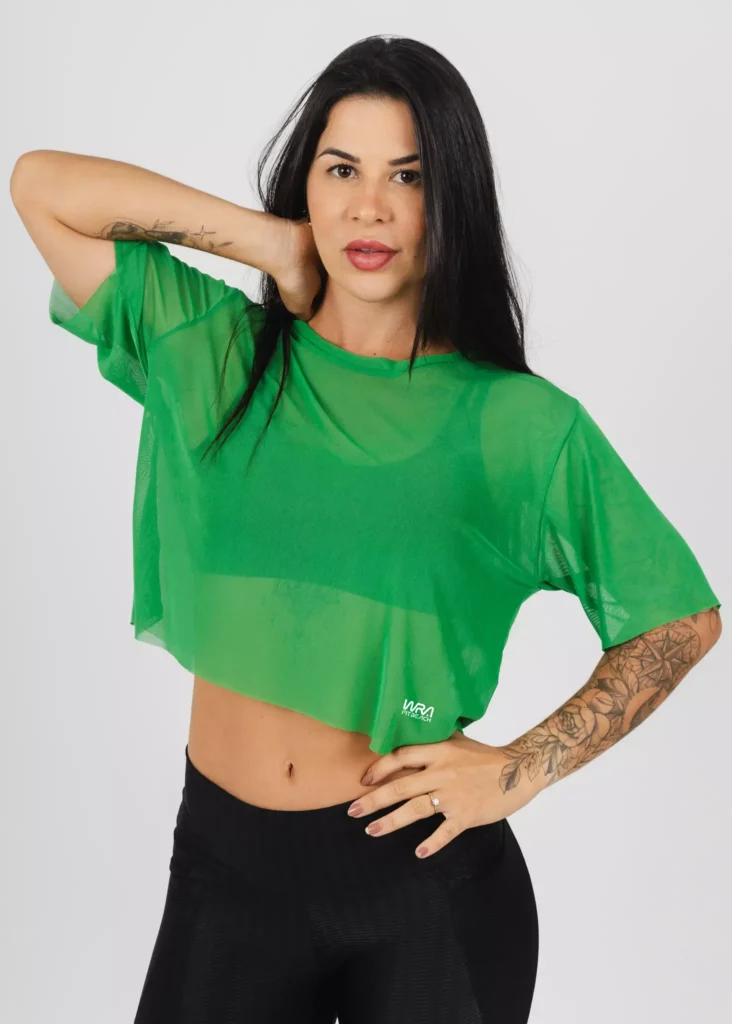 Cropped Tule Wra verde Bandeira
