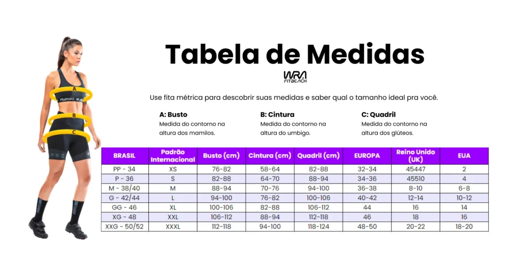 Tabela de Medidas Wra FitBeach
