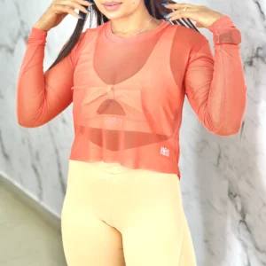 Blusa Manga Longa Tule wra coral wra fitbeach 3