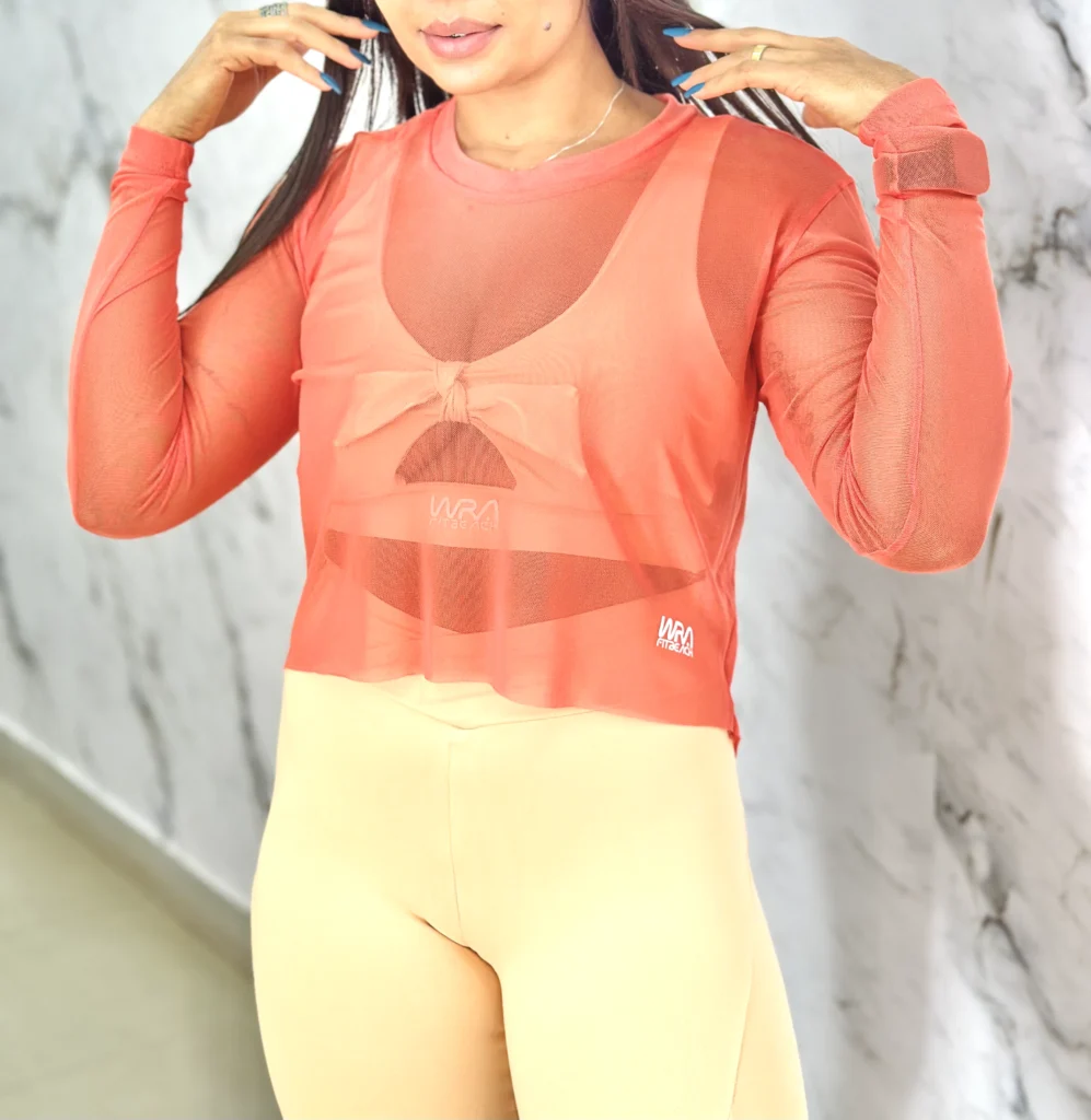Blusa Manga Longa Tule wra coral wra fitbeach 3