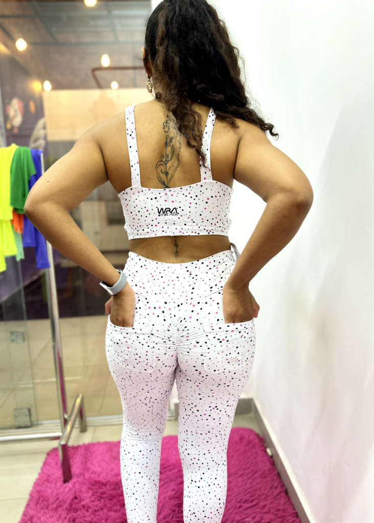 Conjunto de Legging Wra Branca com Estampa de Bolinhas - Wra FitBeach 1