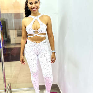 Conjunto de Legging Wra Branca com Estampa de Bolinhas - Wra FitBeach 2